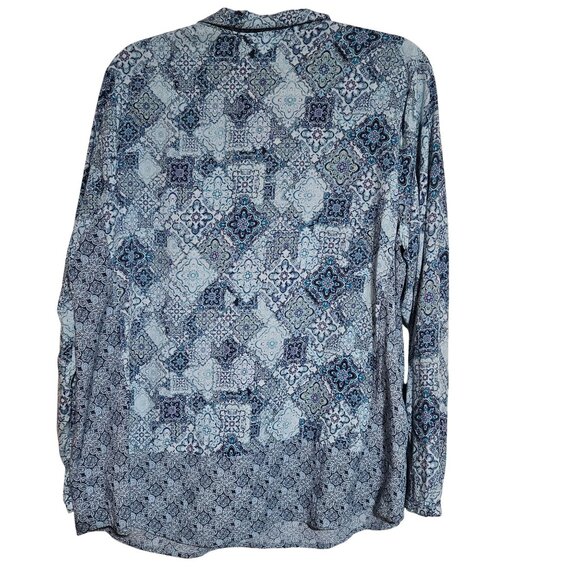 J. Jill Women’s Blue Print Top L Button Down Boho Chic Coastal Cowgirl Light - Picture 3 of 13